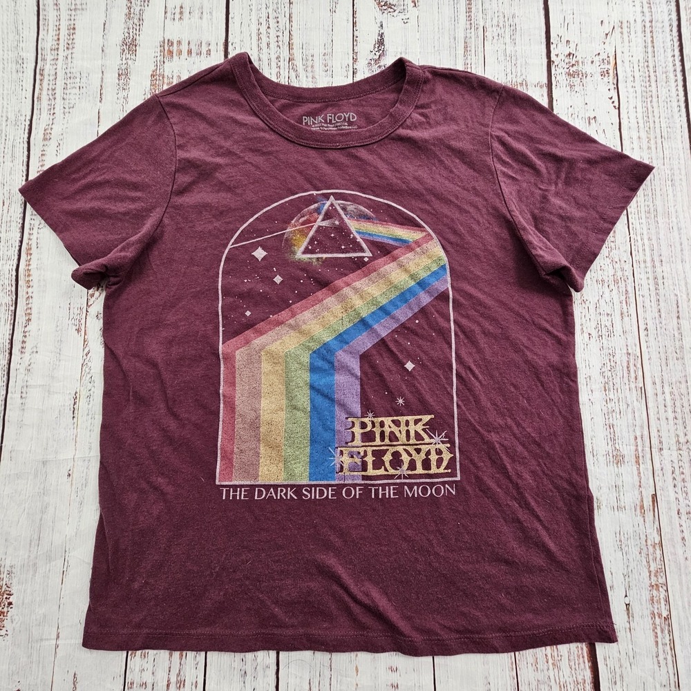 Pink‎ Floyd Dark Side of the Moon Maroon Short Sleeve Cotton T-Shirt Women's M